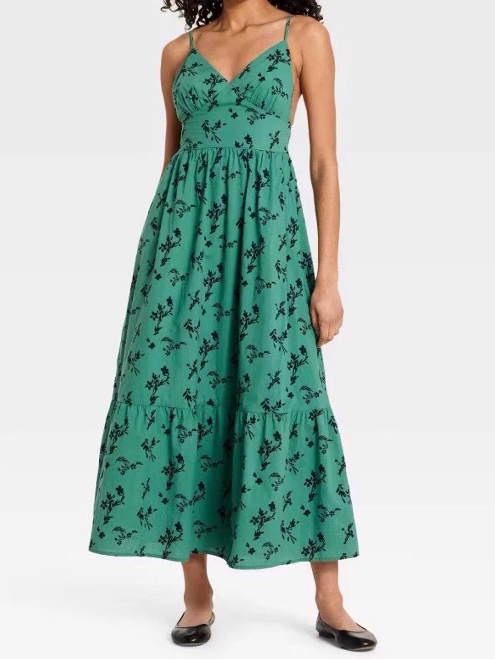 Green Floral V-Neck Spaghetti-Strap Maxi Dress - Picture 1 of 1